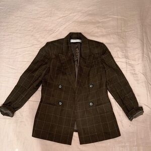 Valerie Stevens Brown Checkered Wool Blazer
